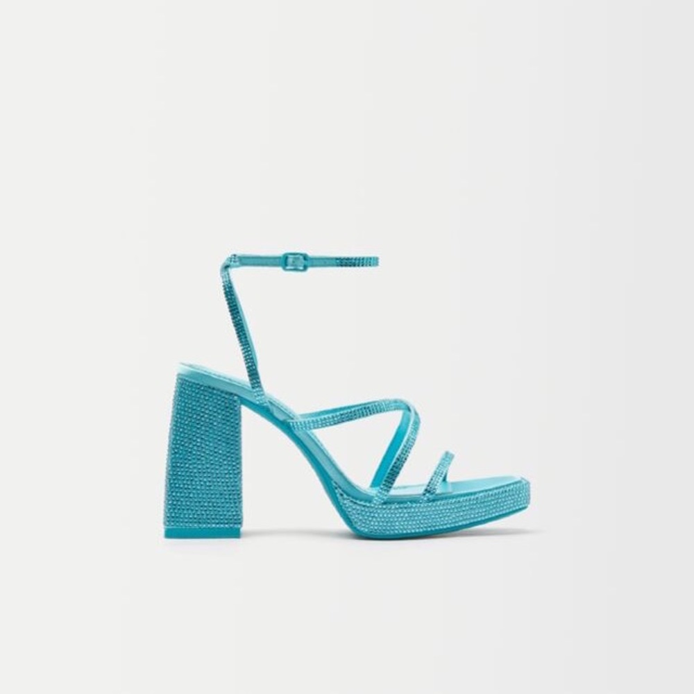 Bershka High Heel Platform Sandals with Rhinestones - Blue - Size 37, 6.5 - Picture 6 of 7